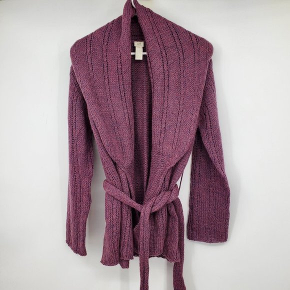 J. Jill Wool Blend Layered Front Look Tie Waist Cardigan Sweater Medium - Picture 1 of 10
